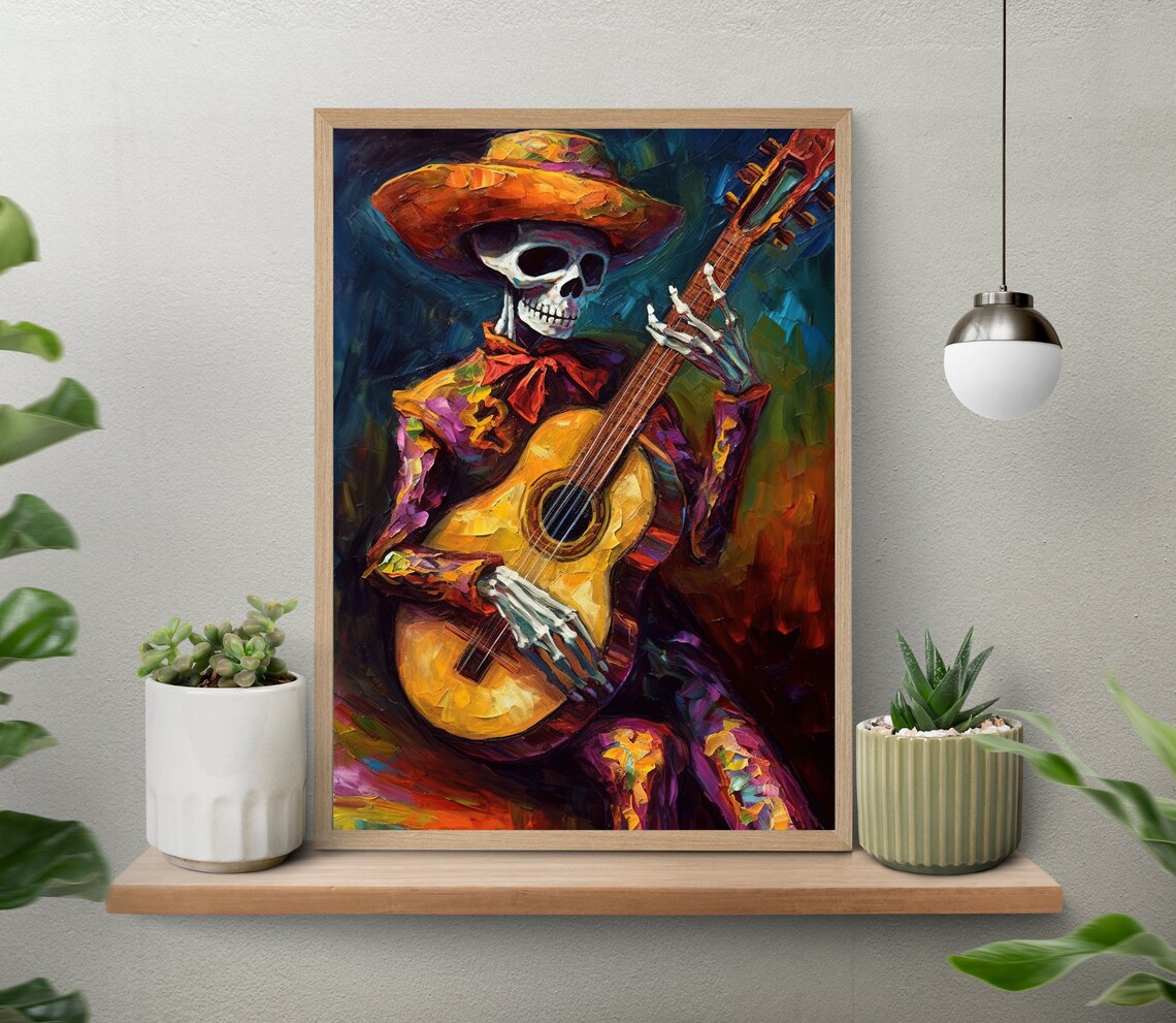 Mexican Cowboy Skeleton Guitarist Mariachi Art Print - Image 4
