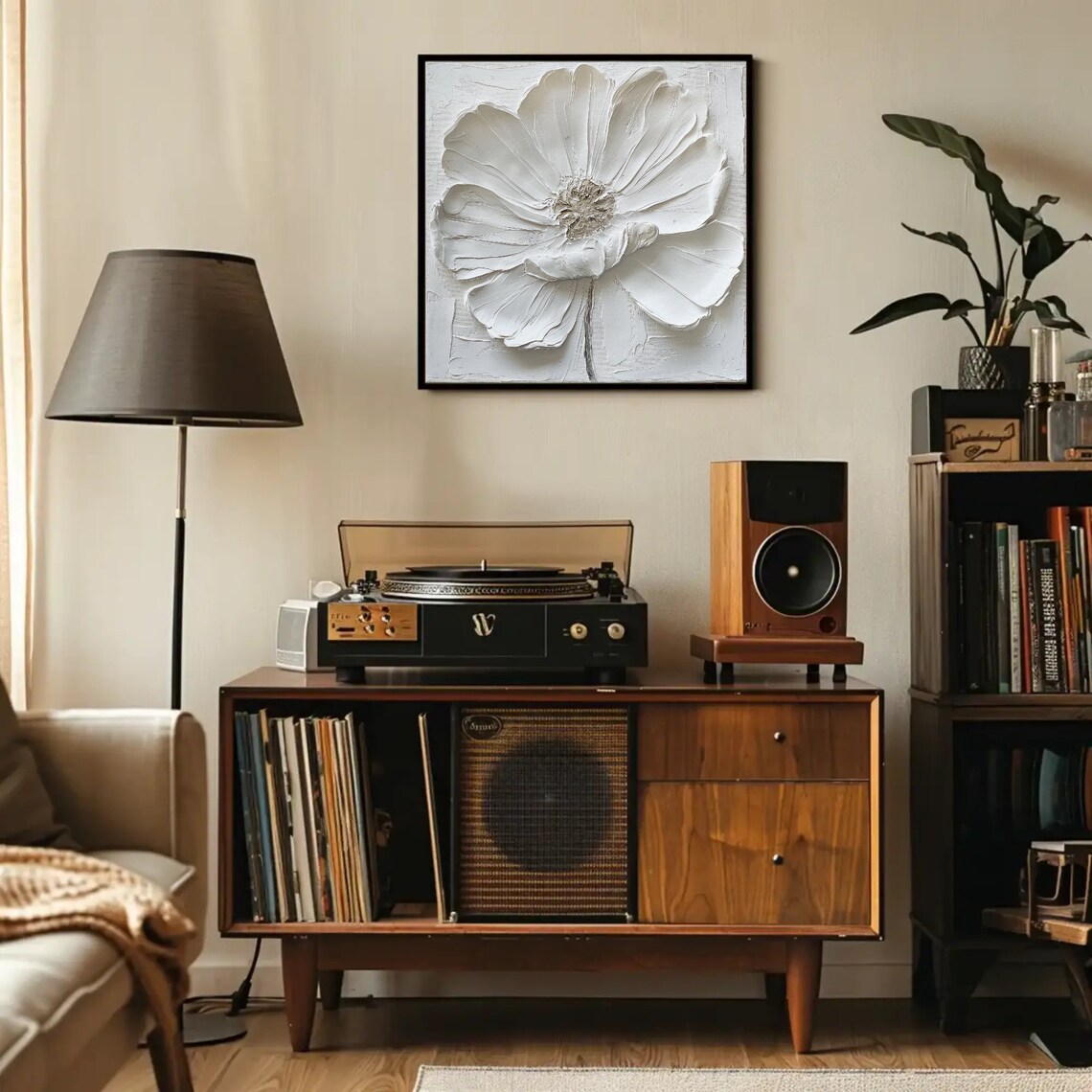 Large White Textured Flower Impasto Painting Minimalist Floral Poster - Image 5