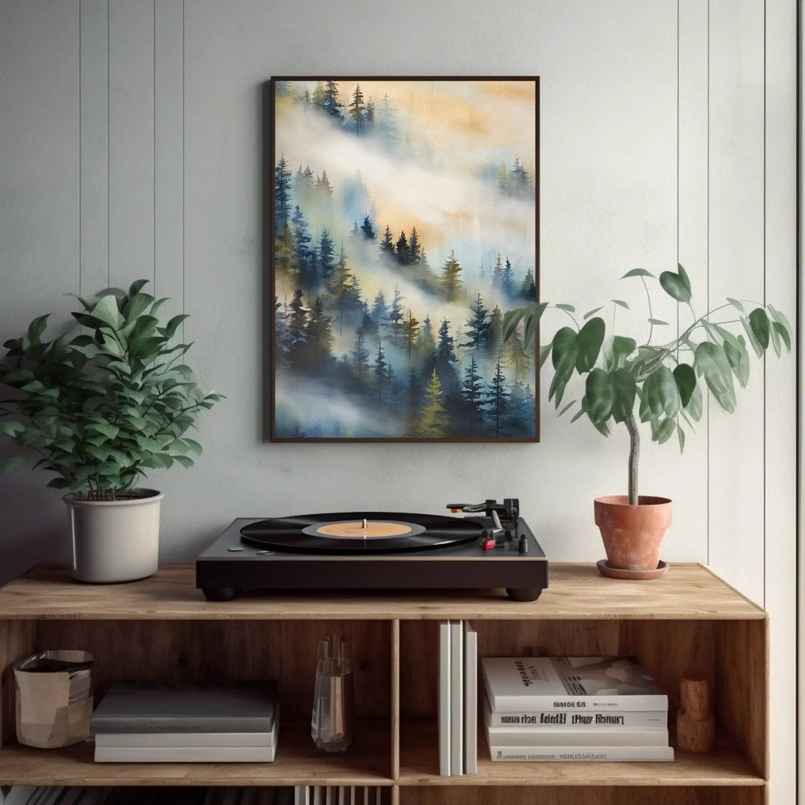 Abstract Foggy Mountain Wall Art Nature Print For Modern Living Room Framed Decor - Image 2