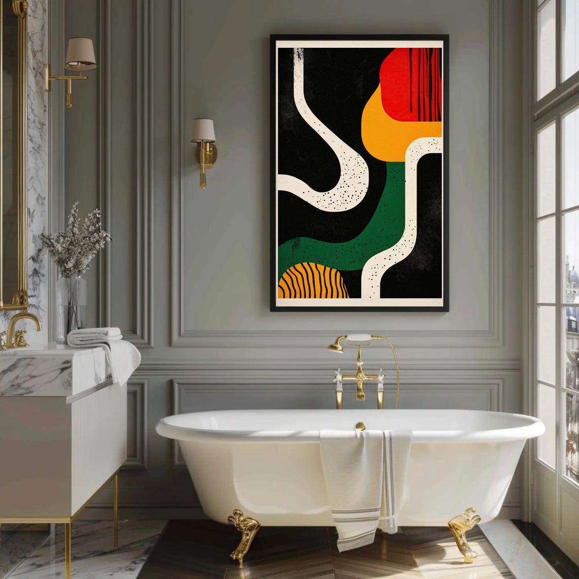 Abstract Black Gold Red Green Modern Colorful Graphic Poster - Image 2