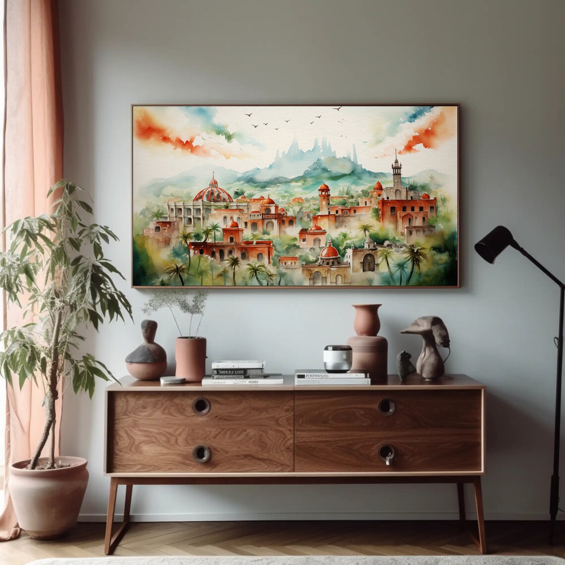 Colorful Mexican Colonial City Watercolor Architecture Poster - Image 5