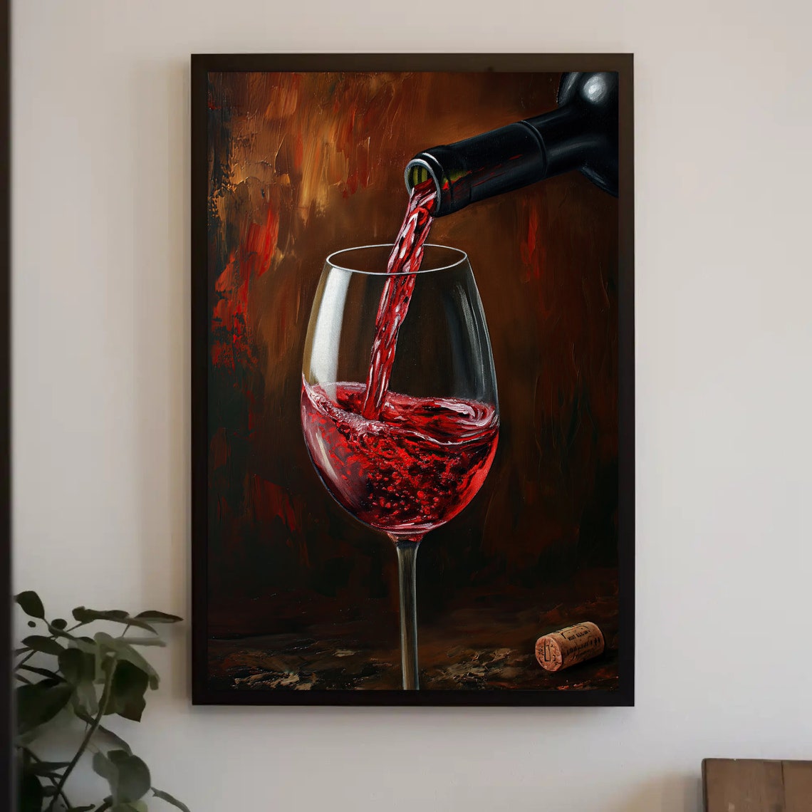 Red Wine Pouring into Glass Rich Dark Still Life Painting Poster