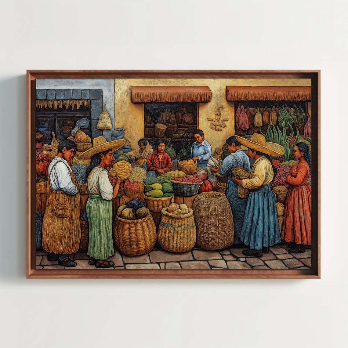 Colorful Mexican Market Vendors With Baskets Of Fresh Produce Poster