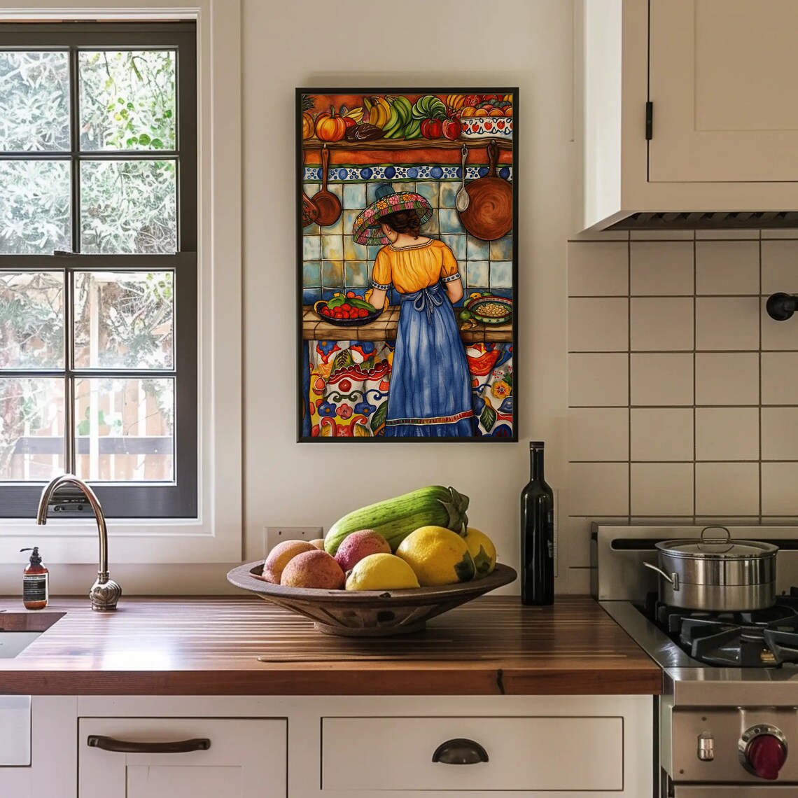 Mexican Woman Cooking in a Colorful Traditional Folk Art Kitchen Poster - Image 5