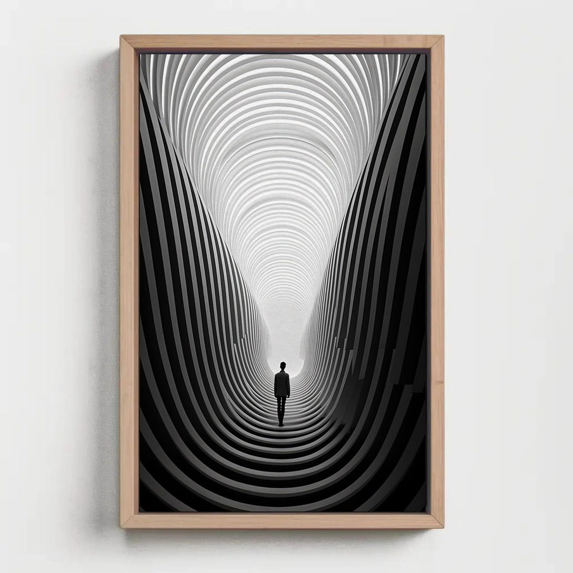 Black and White Abstract Tunnel Lone Figure Minimalist Art Print - Image 4