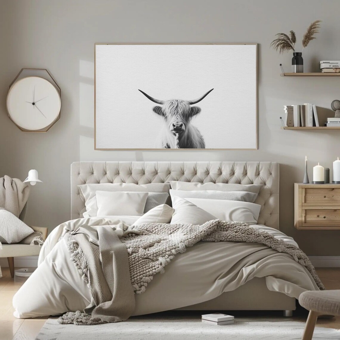 Black And White Highland Cow Portrait Minimalist Farmhouse Poster - Image 2