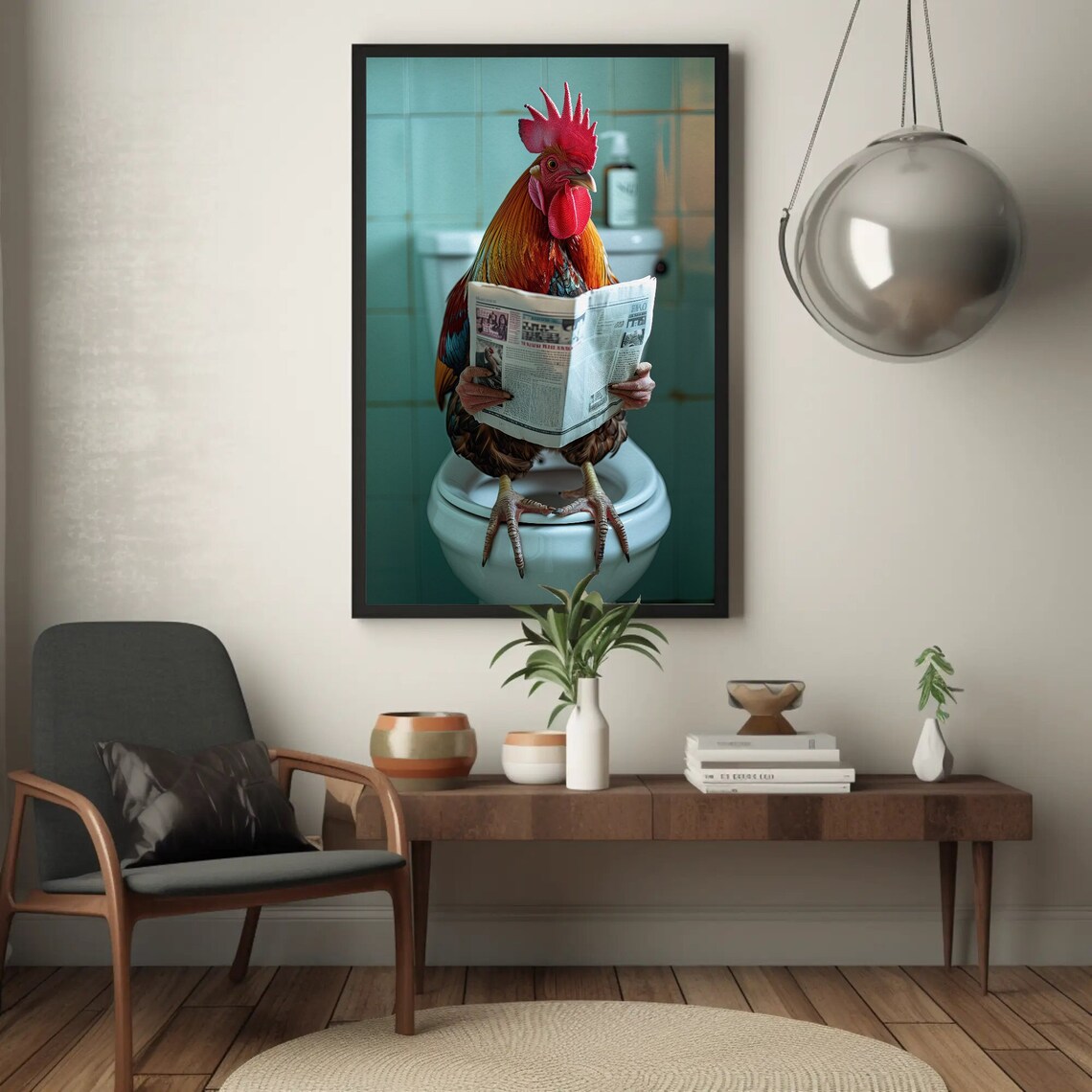 Rooster Bathroom Humor Art Print, Funny Restroom Decor - Image 2
