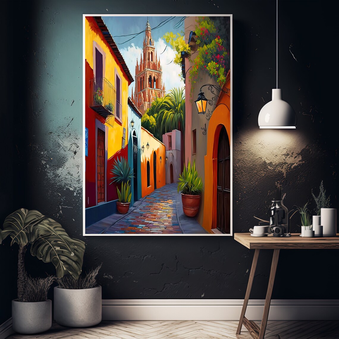 San Miguel De Allende Church Tower Colorful Alley Mexico Art Poster - Image 5
