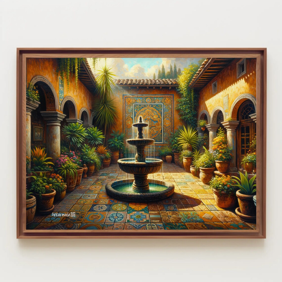 Mexican Courtyard Art Print, Traditional Garden Scene - Image 5