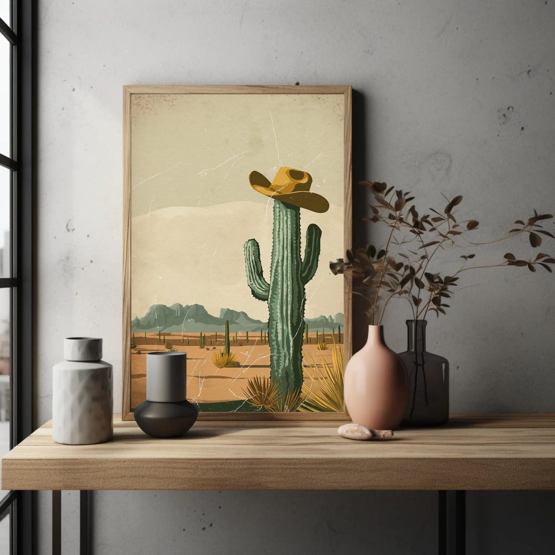 Saguaro Cactus Wearing Cowboy Hat Vintage Southwestern Desert Poster - Image 2