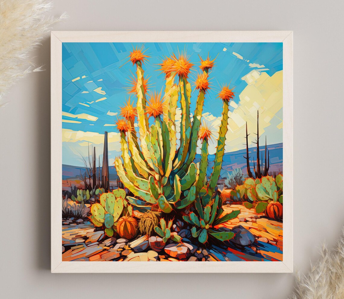 Saguaro Cactus and Century Plant Desert Art Print