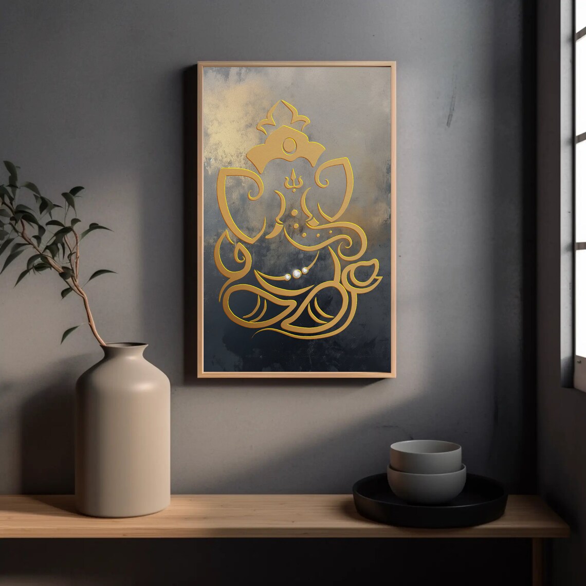Golden Lord Ganesha Minimalist Line Art Spiritual Decor Poster - Image 4