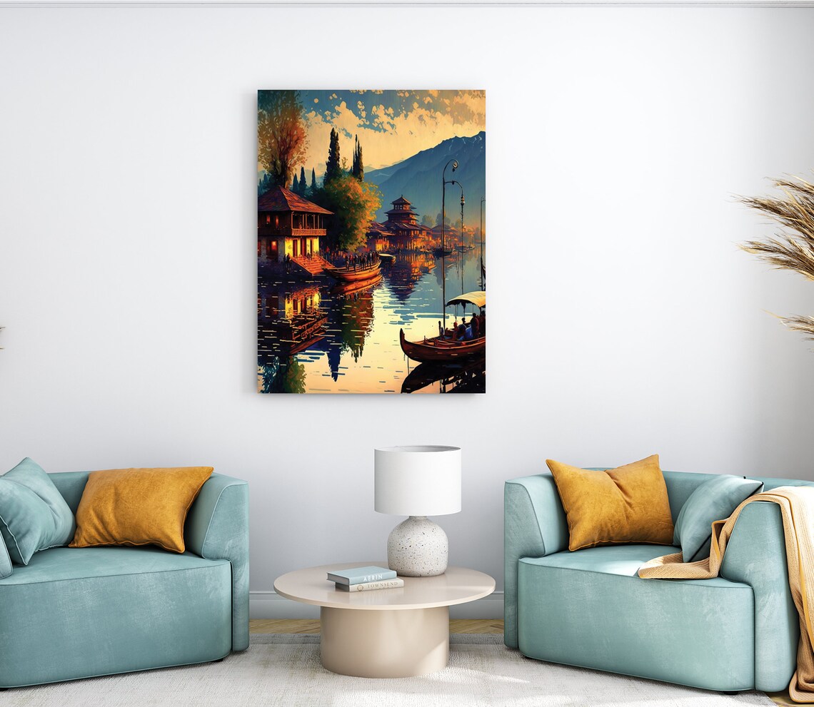 Dal Lake Indian Wall Art Print, South Asian Art - Image 4