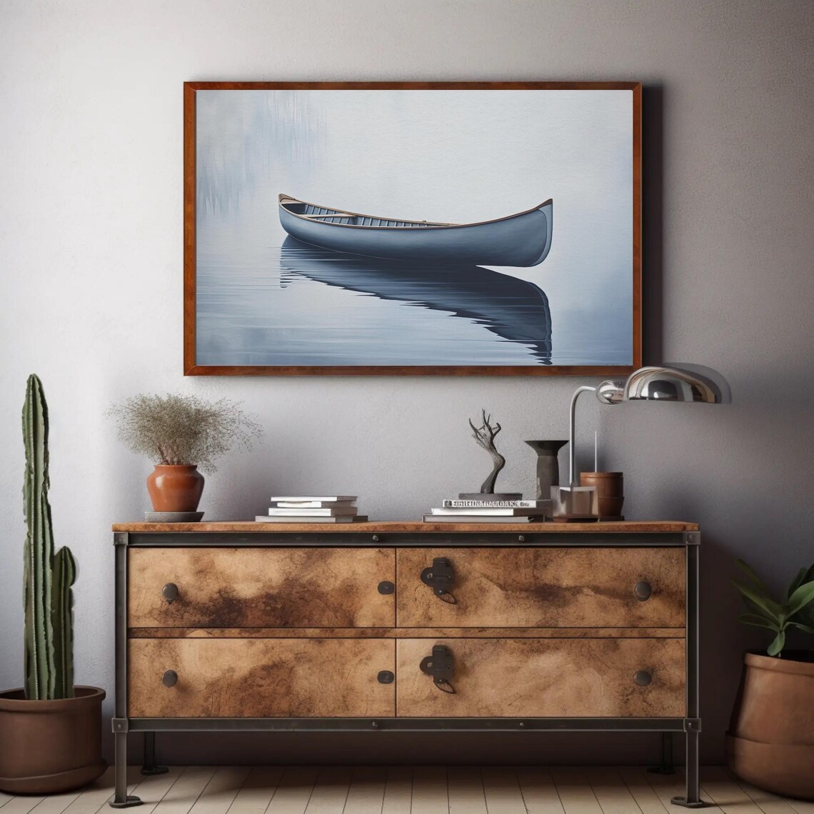 Canoe In Still Water, Lake House Nautical Art Print - Image 2