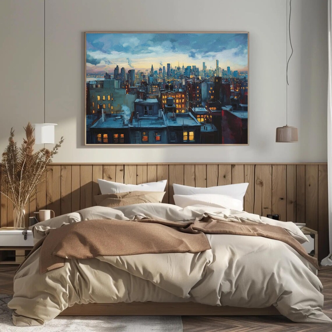 New York City Rooftop Skyline At Blue Hour Dusk Painting Poster - Image 3