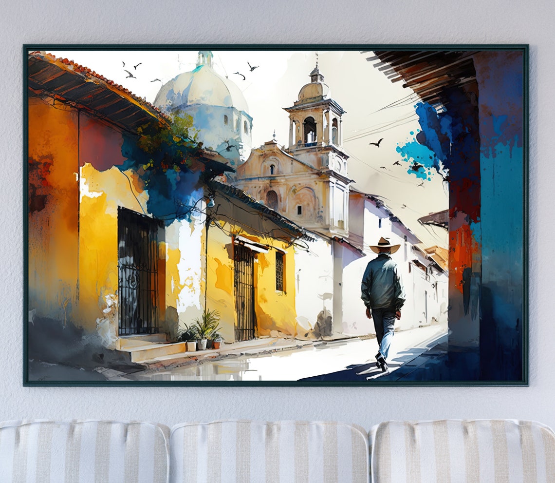 Mexican Art Poster Of Mexican Village Original Painting Of Mexican Village Mexican Home Decor Mexico Wall Art Mexican Gift - Image 4