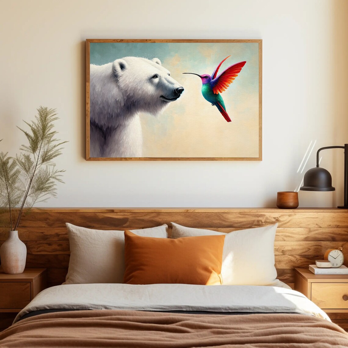 Polar Bear And Hummingbird Whimsical Wildlife Oil Painting Poster - Image 2