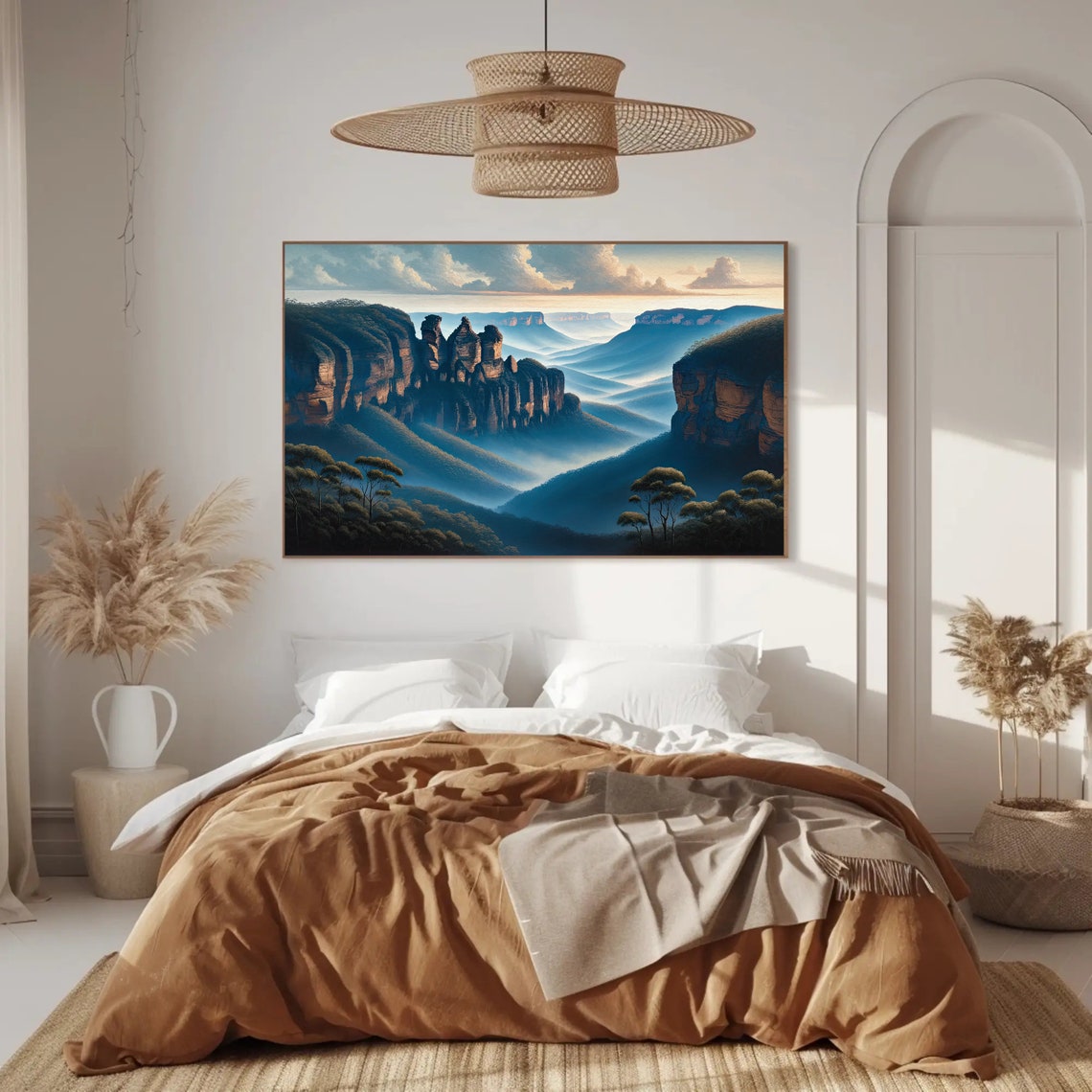 Blue Mountains Sandstone Cliffs in Soft Morning Mist Art Poster - Image 4