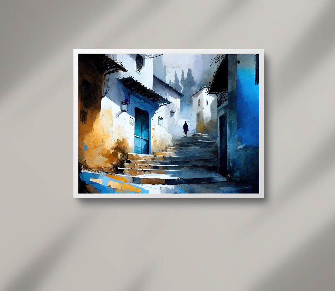 Chefchaouen Moroccan Travel Poster, Art Deco - Image 3