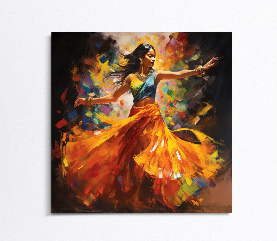 Indian Folk Dancer With Swirling Orange Skirt Painting Poster - Image 4