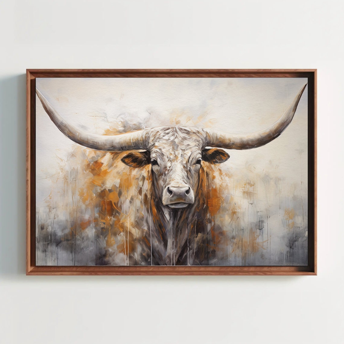 Abstract Texas Longhorn Portrait in Muted Gold and Gray Poster