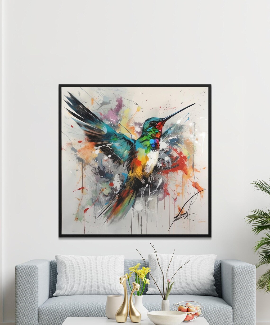 Colorful Hummingbird Watercolor Splash Bird Modern Art Poster - Image 4