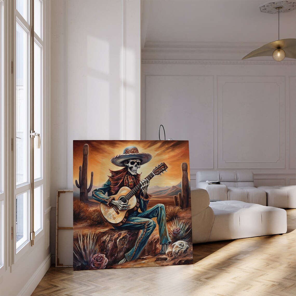 Mexican Cowboy Skeleton Guitarist Art Print, Calavera - Image 3