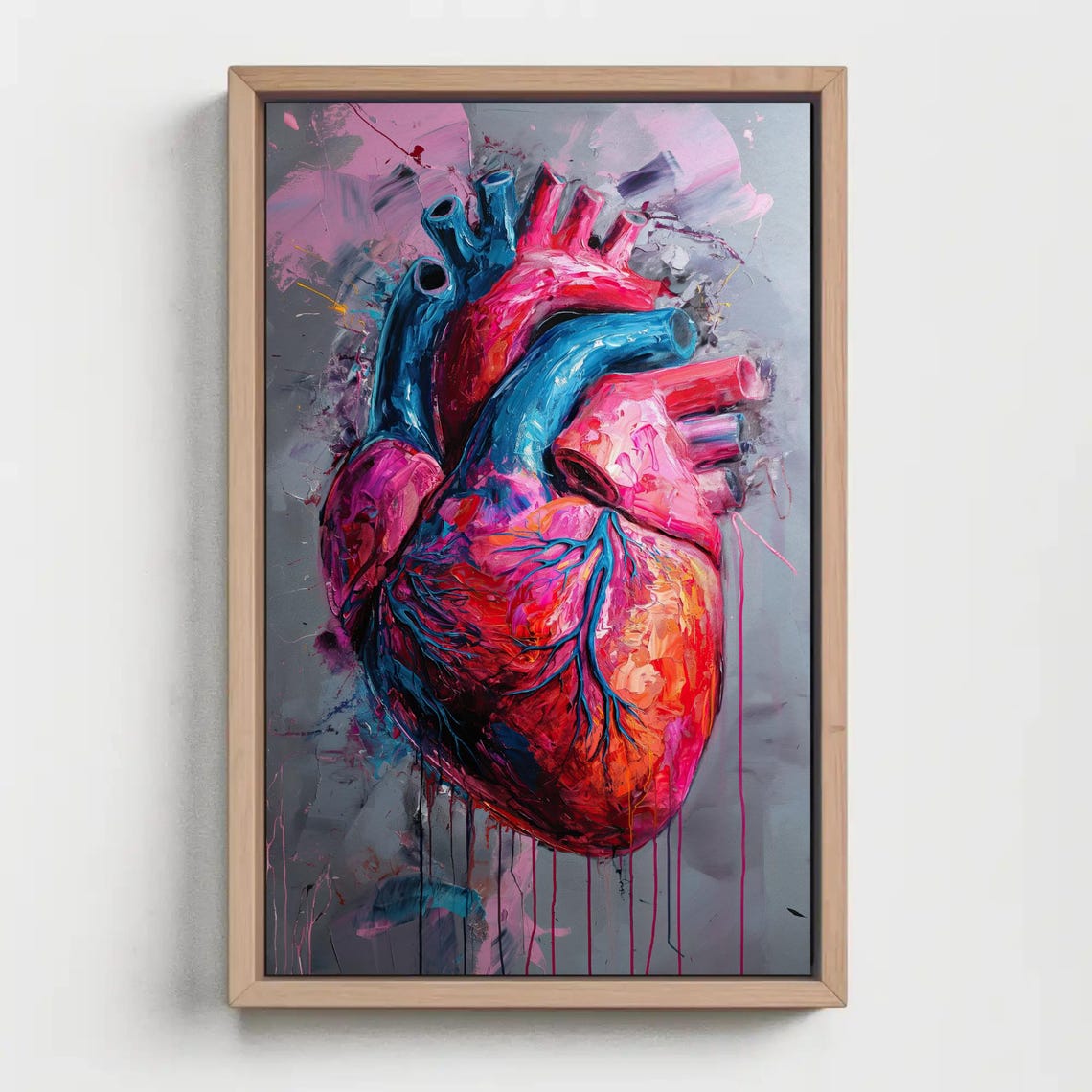 Vivid Anatomical Human Heart In Bold Pink And Blue Paint Poster - Image 3