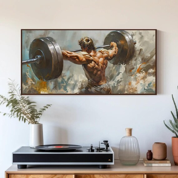 Weightlifter Overhead Squat Heavy Barbell Strength Gym Art Poster