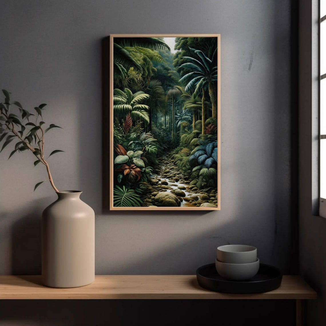 Dense Tropical Jungle Stream Lush Green Rainforest Painting Poster - Image 3