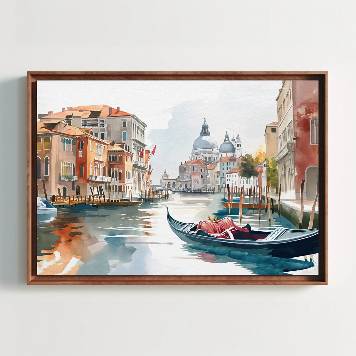 Venice Canal Gondola with Basilica View Romantic Watercolor Poster