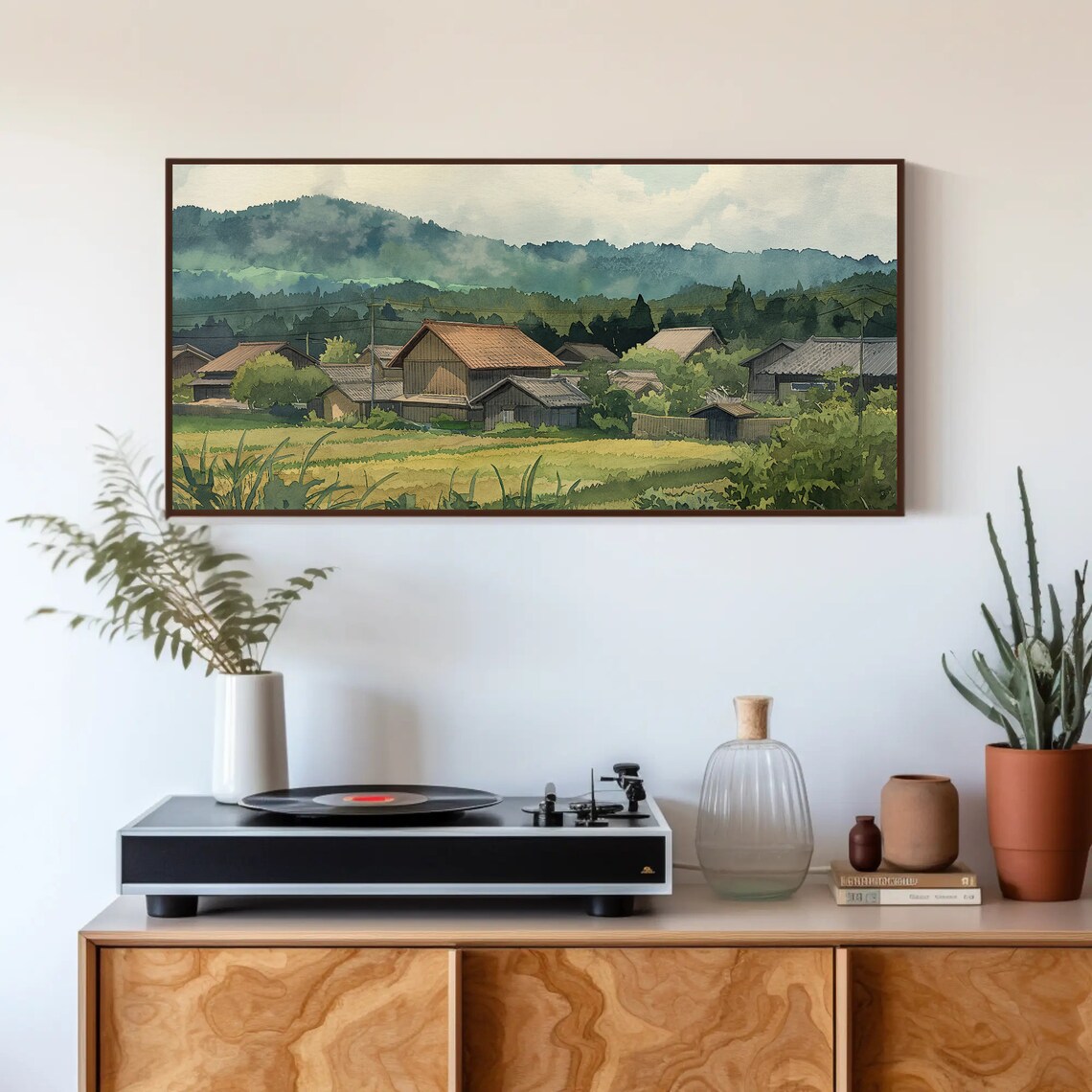 Japan Countryside Rice Fields Village Watercolor Travel Poster - Image 2
