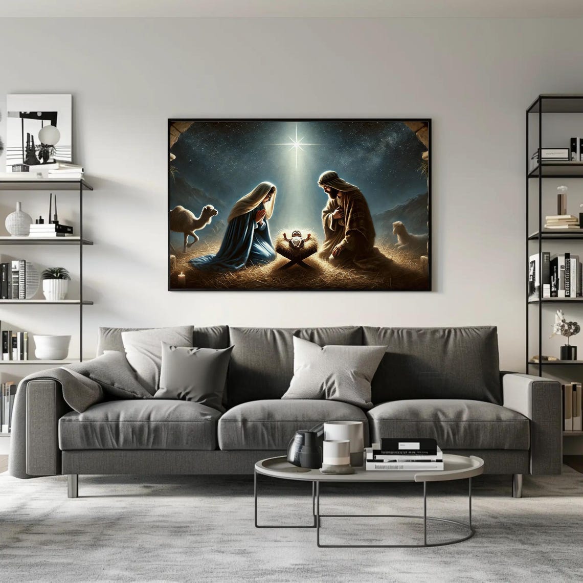Nativity Scene Holy Family Under The Bethlehem Star Night Poster - Image 5
