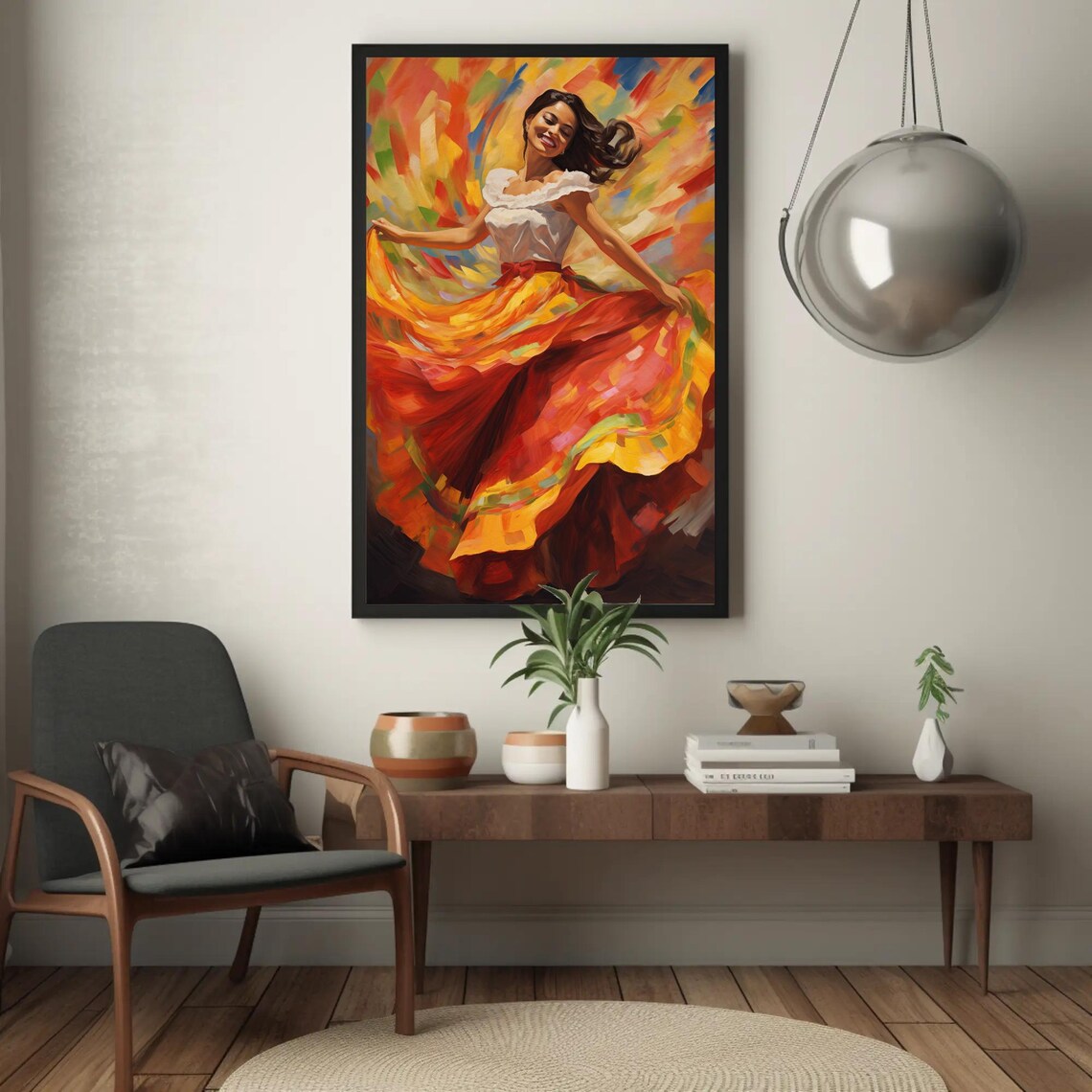 Salvadoran Woman Dancing, Oil-Painting Style Art Print - Image 4