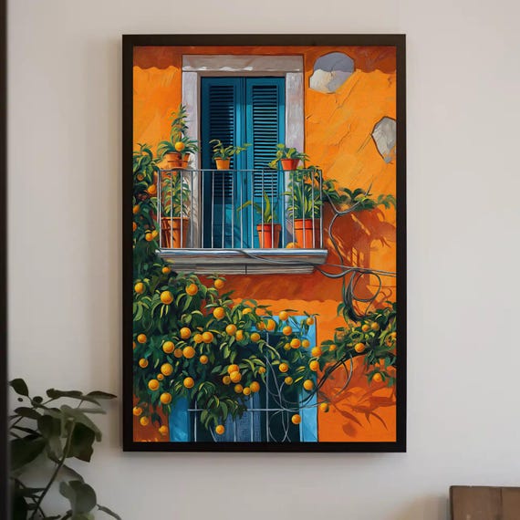 Mediterranean Balcony Wall Art Orange Tree Window Wall Art Latin Wall Decor Caribbean Wall Art Mexican Home Decor Gift For Her