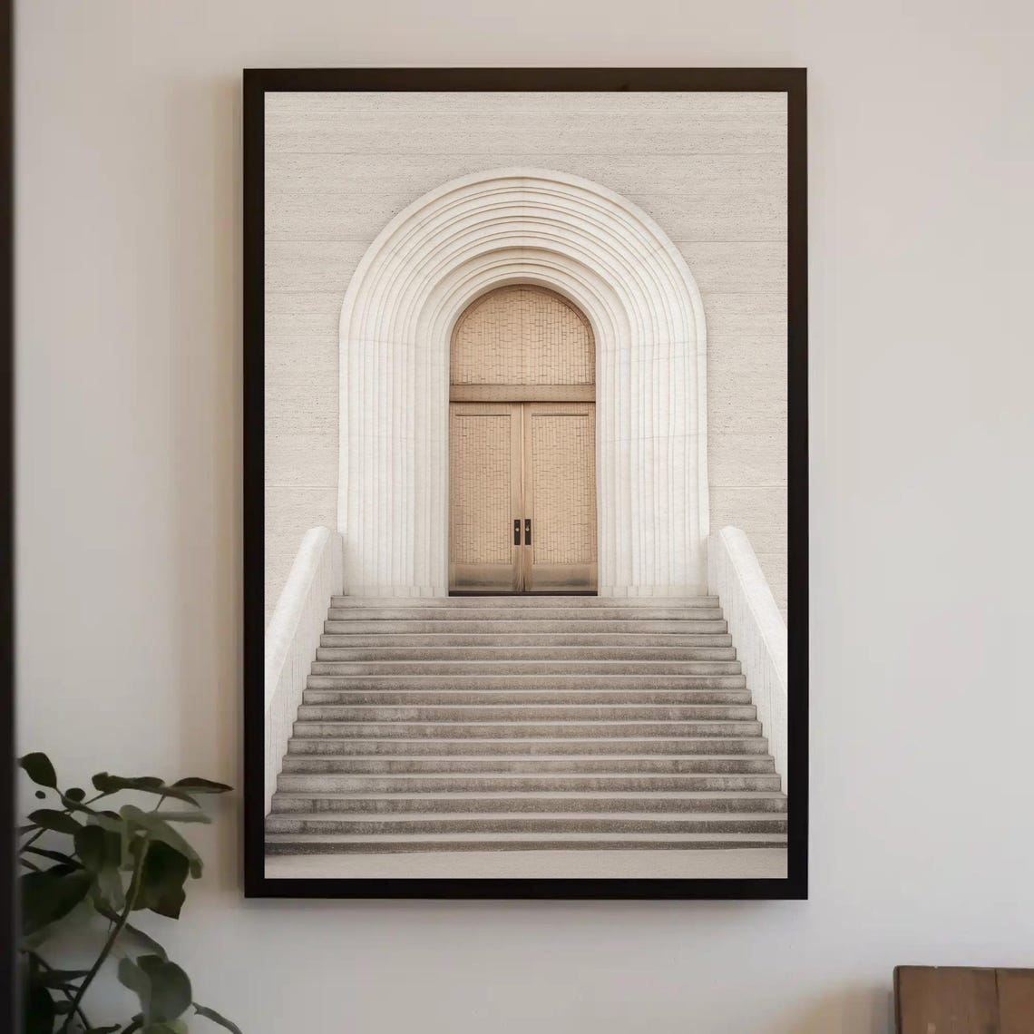 Grand White Arched Doorway And Stairs Minimalist Architecture Poster