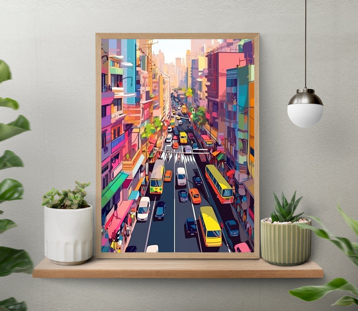 A Busy Mumbai Street Print Mumabi Painting Bombay Wall Art Indian Decor Indian Painting Mumbai Travel Poster India Art Indian Print - Image 4