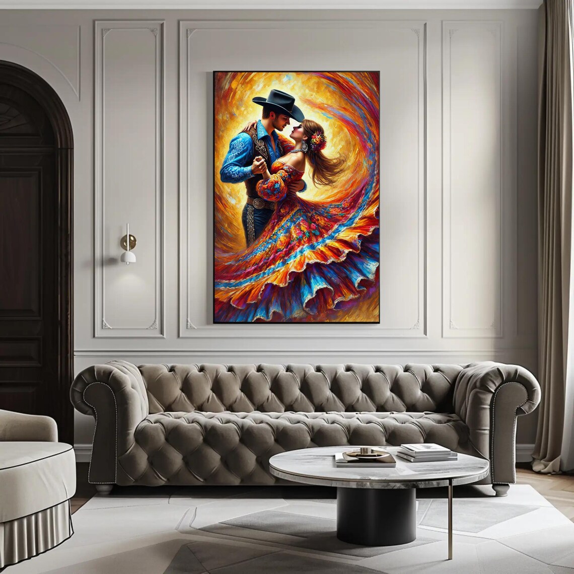 Colorful Mexican Folk Dance Couple in Jarabe Tapatio Whirl Poster - Image 3