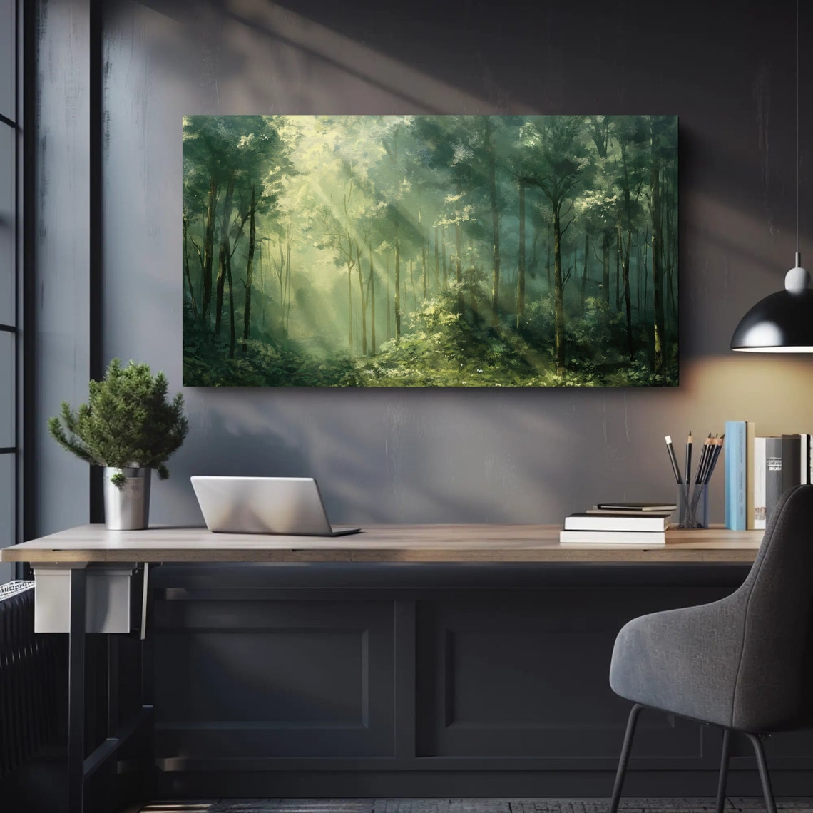 Sunlight Streaming Through a Lush Green Forest Canopy Poster - Image 5