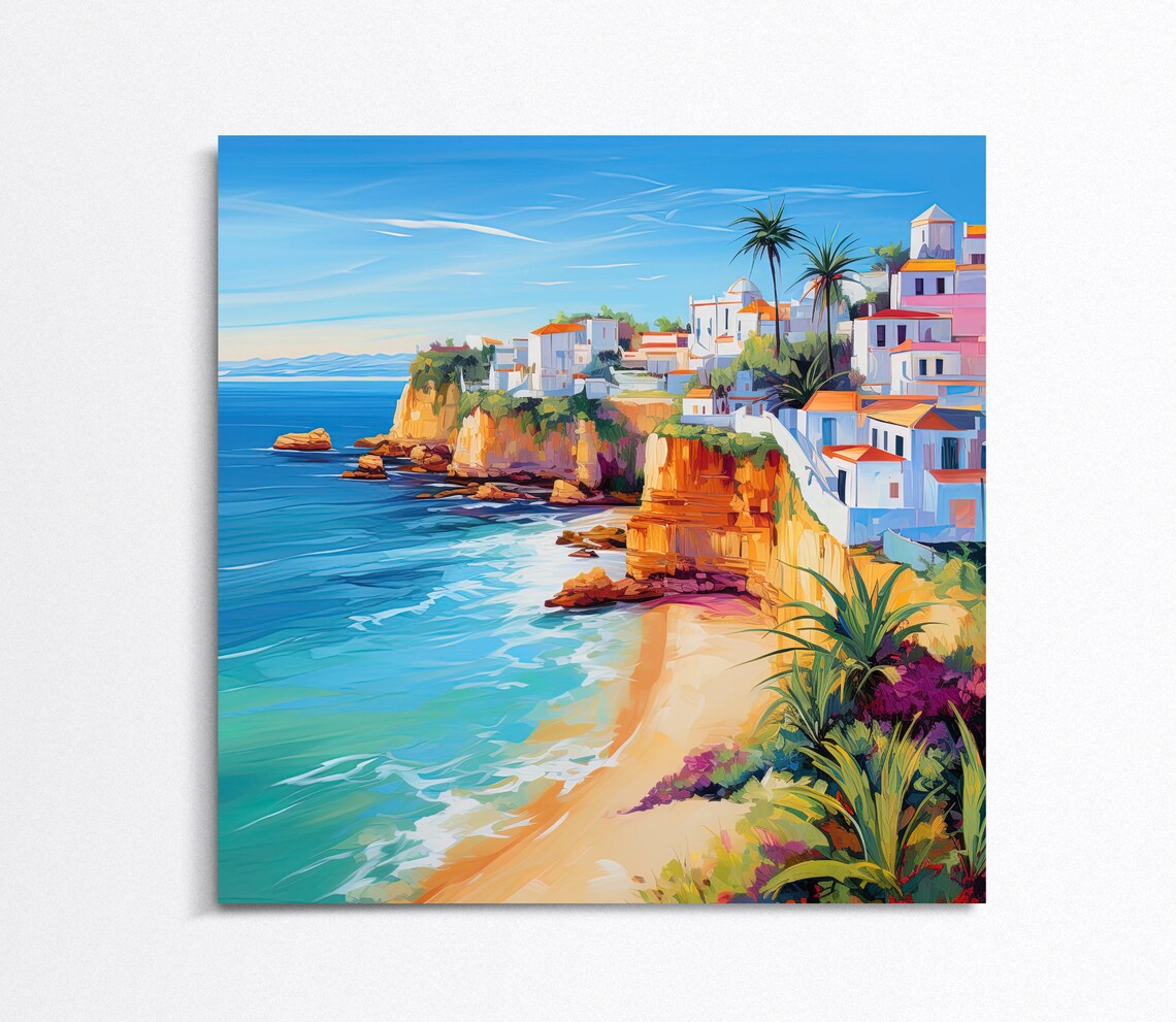 Algarve Golden Cliffs Whitewashed Village Beach Portugal Travel Poster - Image 5