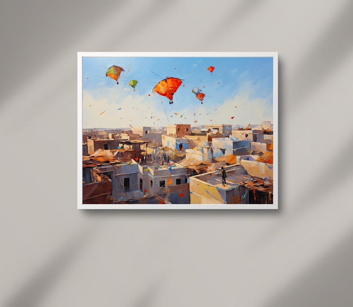 Colorful Kites Over Old City Rooftops India Kite Festival Art Poster - Image 2