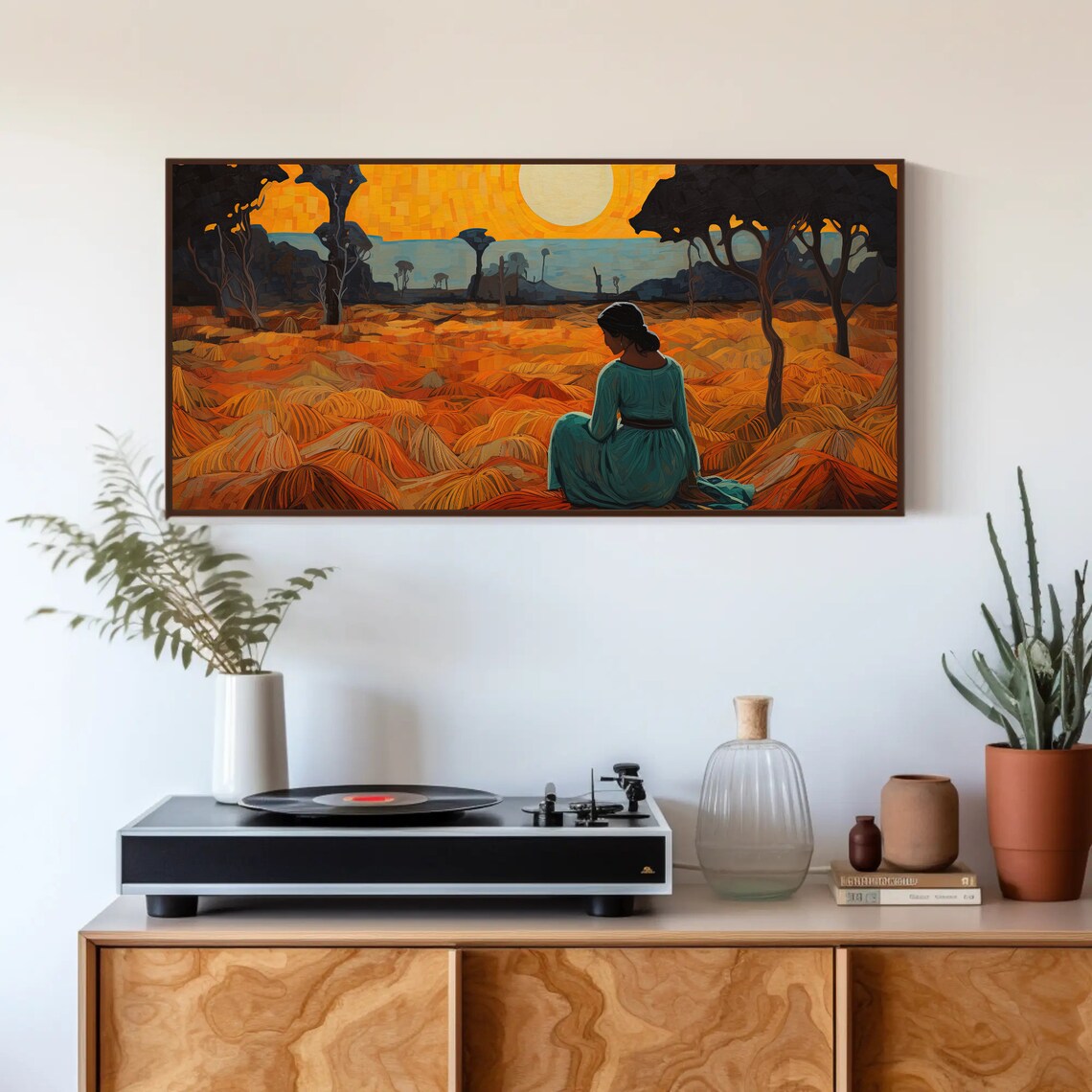 Indian Woman Waiting in a Grass Field, Desi Art Print - Image 4
