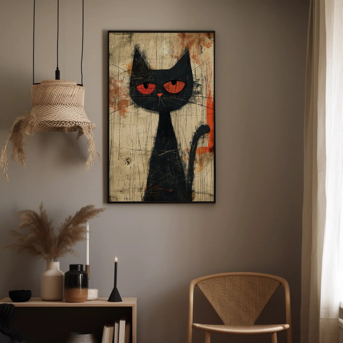 Whimsical Black Cat Vintage Funny Wall Art Print - Image 3