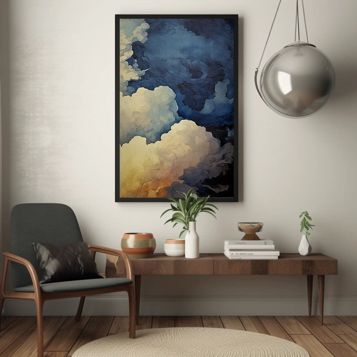 Dramatic Cloudy Sky Blue White Billowing Clouds Sky Art Poster - Image 5