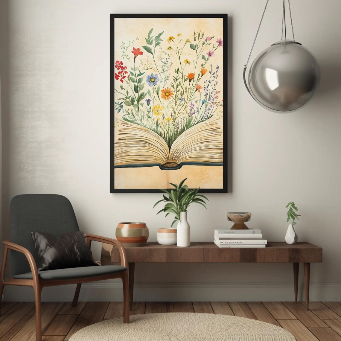 Open Vintage Book with Wildflowers Sprouting from Pages Art Poster - Image 4