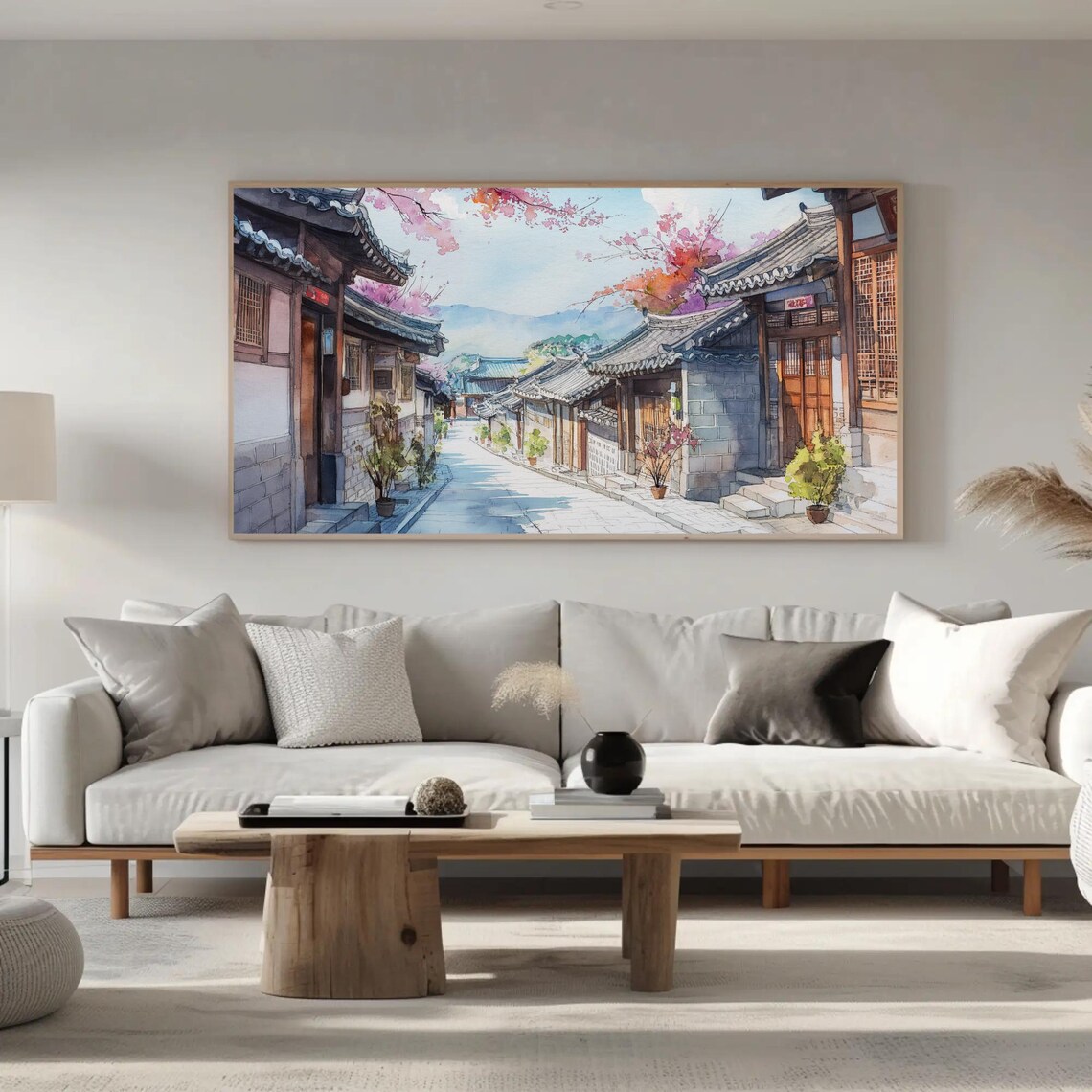Korean Hanok Street With Cherry Blossoms Watercolor Travel Poster - Image 5