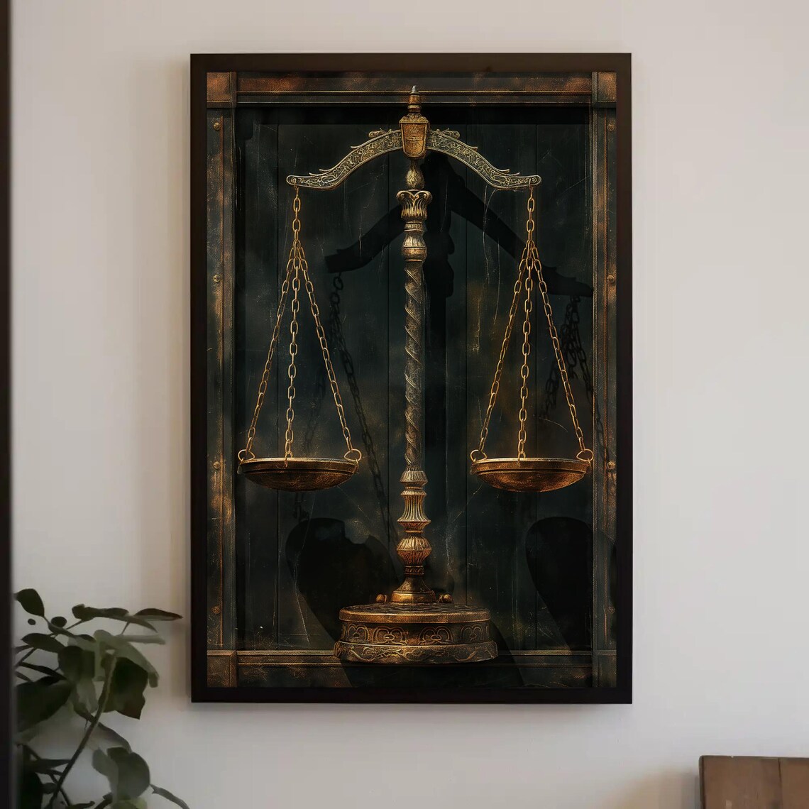 Antique Brass Scales Of Justice Law Office Dark Decor Poster