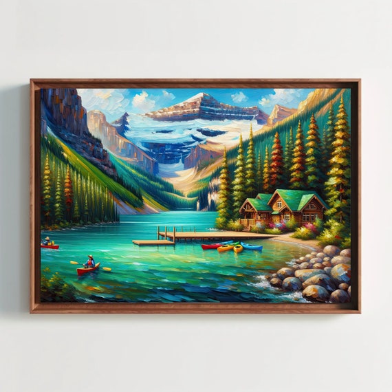Rocky Mountains Landscape Print Framed Wall Art Mountain And Lake Painting Nature Wall Art Serene Decor Ready To Hang