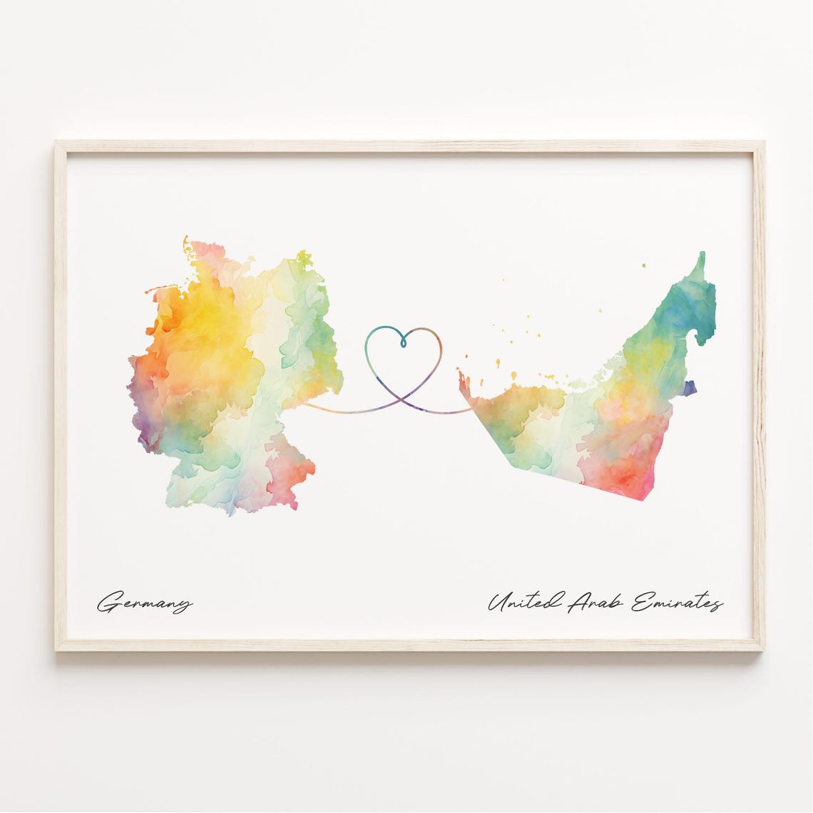 Germany to United Arab Emirates Watercolor Map Heart Keepsake Poster