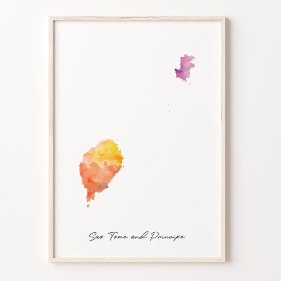 Sao Tome and Principe Watercolor Country Map Minimalist Poster